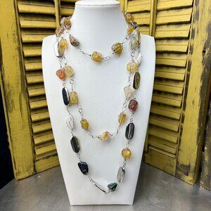 Lot of Two Silvertone Stone and Wire Necklaces